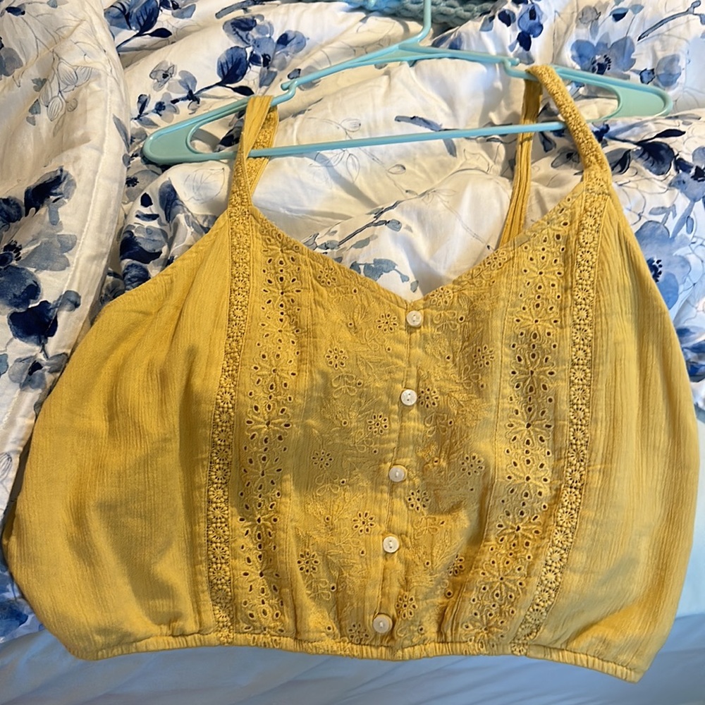 Gorgeous American Eagle Cropped Gold Eyelet Tank - - Size Large. Great shape!